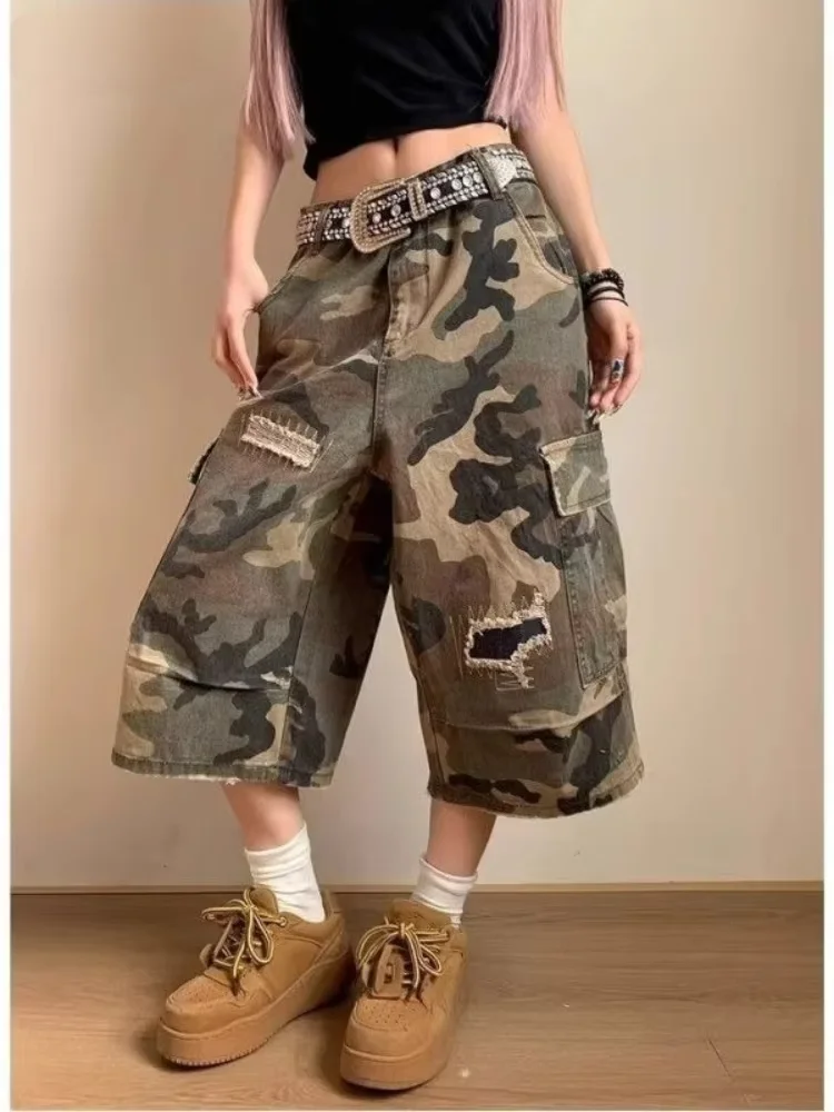 Camouflage American Vintage Safari Style Pants Loose Slim Premium Wid Leg Pant Trendy Hot Sell Minority Fashion Trousers