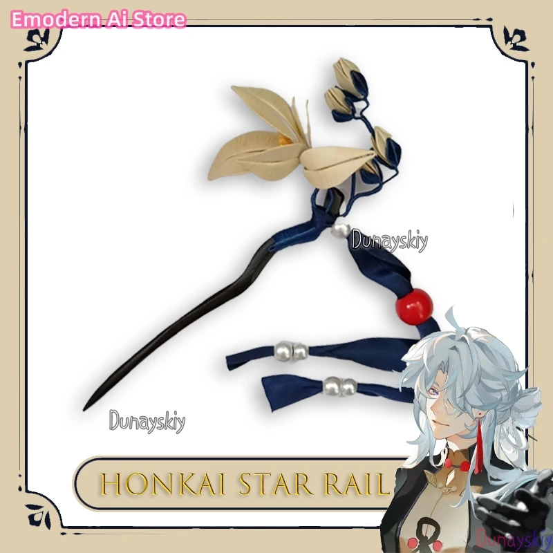 BHonkai Star Rail Blade Yingxing Cosplay épingle à cheveux cheveux blancs Floral en bois Anime accessoire jeu ktaHalloween noël pour hommes