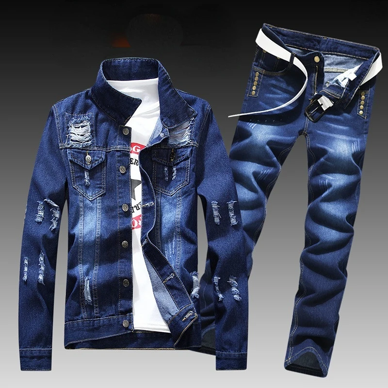 2023 New Fashion Men's Casual Denim Coat with Long Pants A Suit Korean Version of The Trend Handsome Jacket Men's Waistcoat