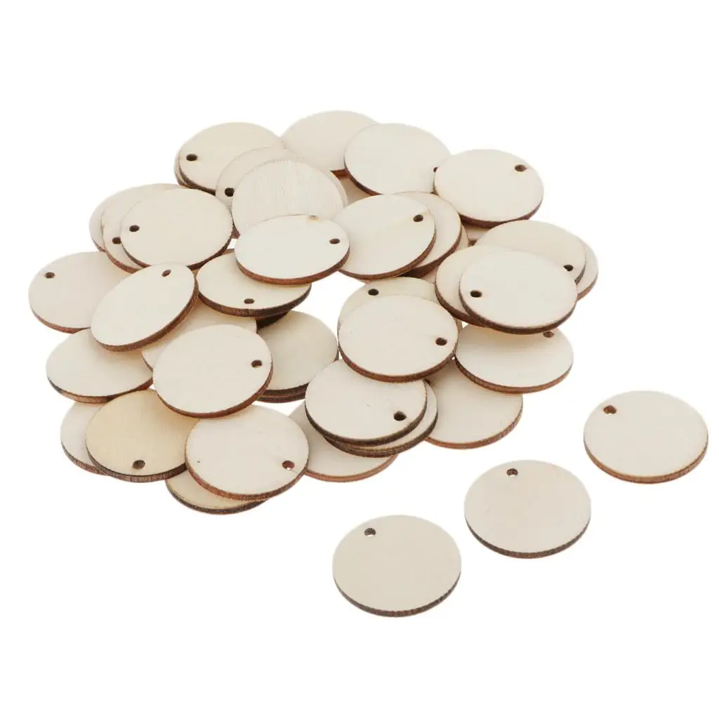 

2-6pack 50x Unfinished Round Circle Pieces Plaques Wood Discs Log with Hole