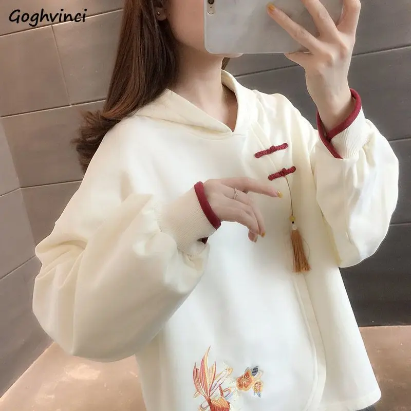 Hoodies Women Embroidery Special Chinese Style Basics Charming Vintage All-match Autumn Creativity Sweet Fashion Ladies Comfort