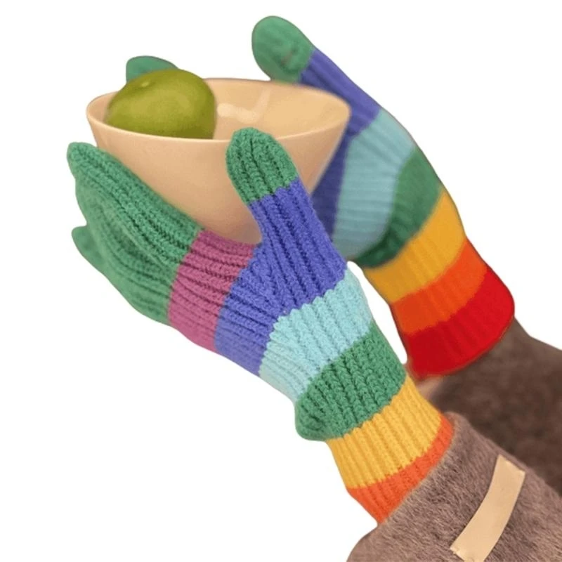 Q5WE Keep Warm Full Finger Gloves Adult Touchable Screen Mitten Rainbow Color Gloves