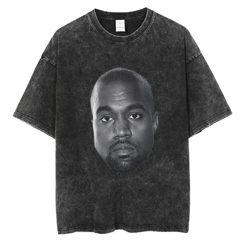 Limted Kanye West 50 Cent Print Washed T Shirts Men Women High Quality Cotton Short Sleeve T-shirts Popular Hip Hop Streetwear