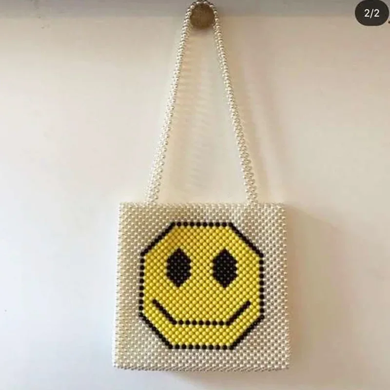 New Spring Summer Niche Design Fashionable Smile Acrylic Beaded Bags Smiling Cartoon Cute Ladies Handbag Customized Women's Bag