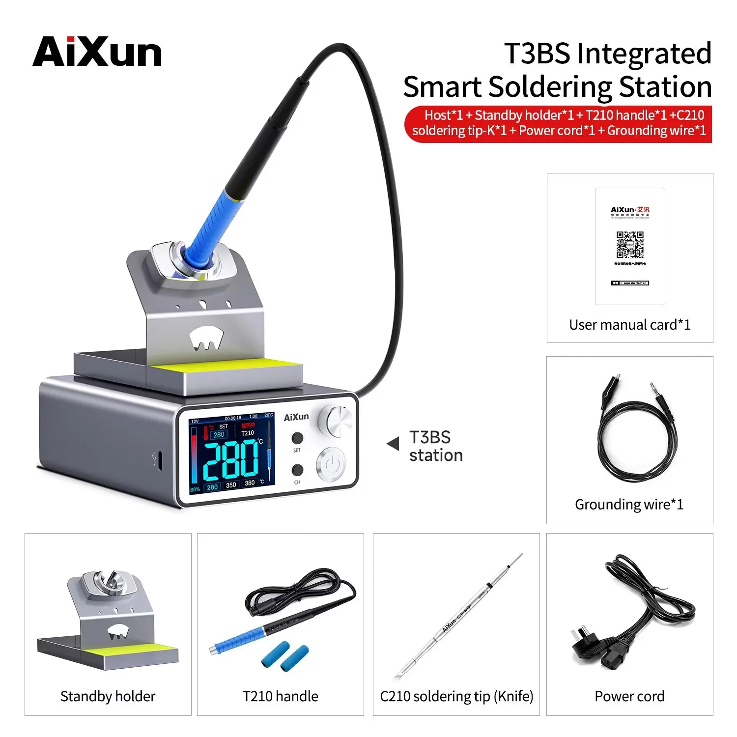 JCID AIXUN T3AS T3BS Smart Soldering Station with T245 T210 Soldering Handle Iron Tips Electric Welding Iron Station SMD Repair