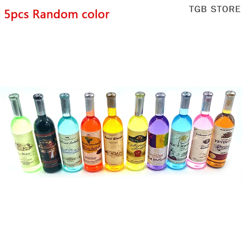 5PCS 1:12 Dollhouse Miniture Simulation Wine Bottle Kitchen Living Room Decoration Accessories