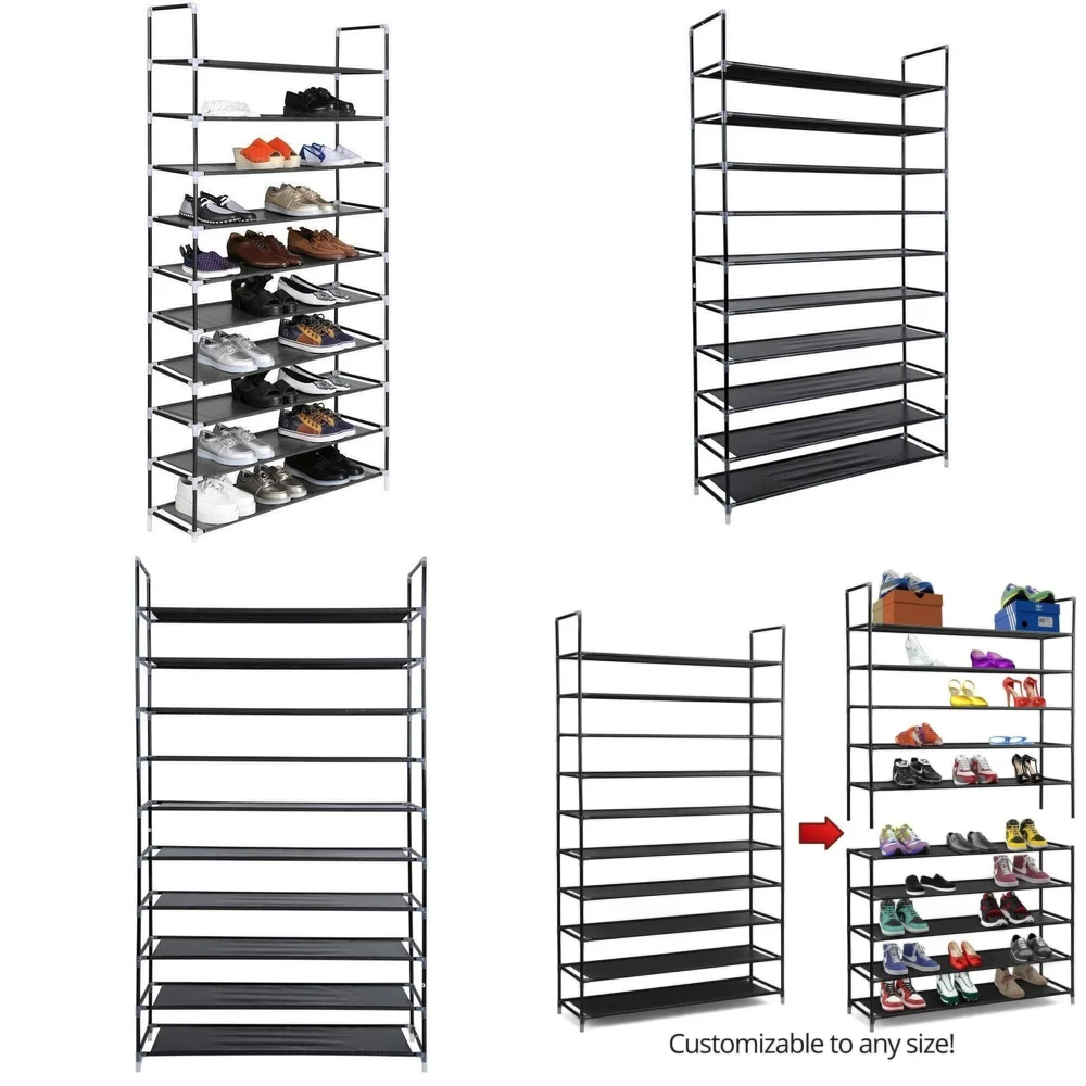 

10 Layer Fabric Shoe Rack with Handle Space Saving Closet Organizer Multi Tier Shoe Storage Cabinet for Small Spaces Black