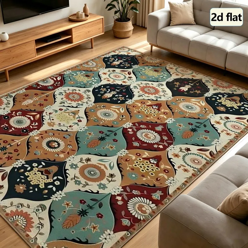 1Pc Bohemian Vintage Area Rugs, Soft and Comfortable, Easy to Maintain, Machine Washable Indoor Floor Mat, under Table Farmhouse