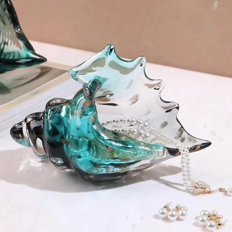 

Light Luxury Living Room Glass Conch Ornaments Creative Accessories Storage Box Porch Key Glass Vase Handicraft Home Decoration