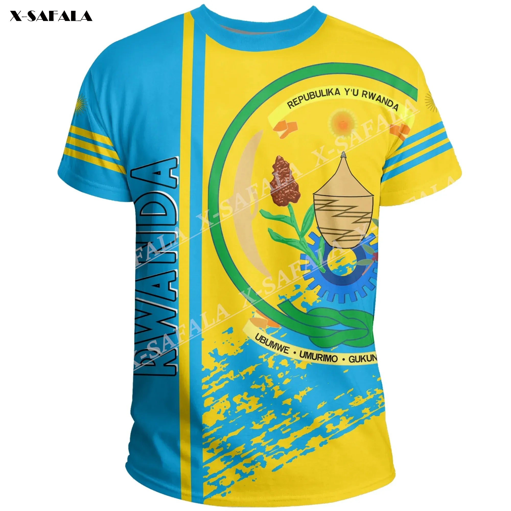 Africa Country Flag Map Rwanda Custom Text 3D Printed T-Shirts Tops Tees Short Sleeve Casual Milk Fibe Better Cotton O Collared