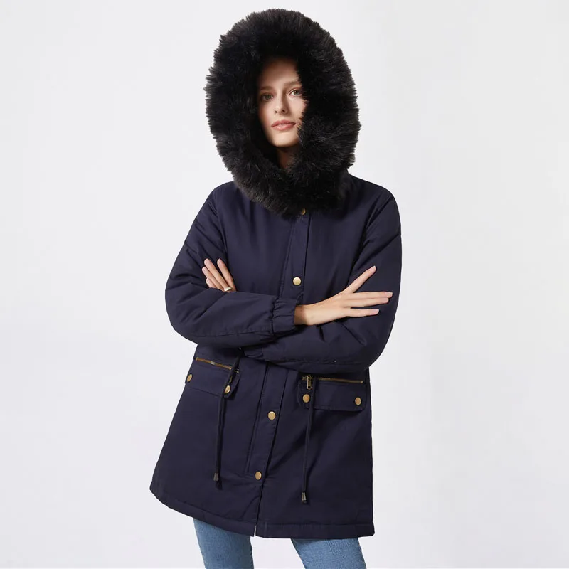 

Mid-Length Coats Warm Clothes WF263 Large Size Parkas Cotton Plush Overcoats Women's Winter Jacket Faux Fur Collar Hooded Jacket