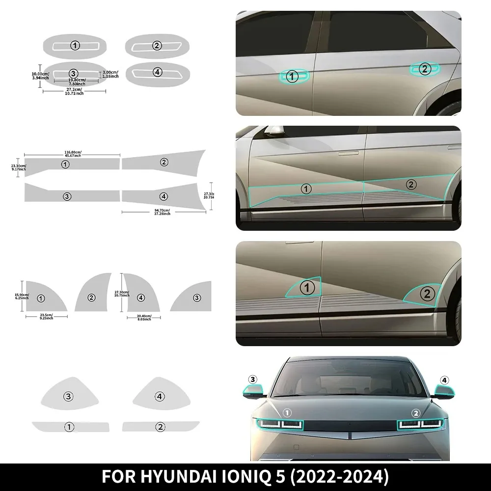 For Hyundai IONIQ 5 2022-2024 TPU Protective Film Car Door Handle Triangle PPF Transparent Refit Sticker 8.5mil Paint Protection