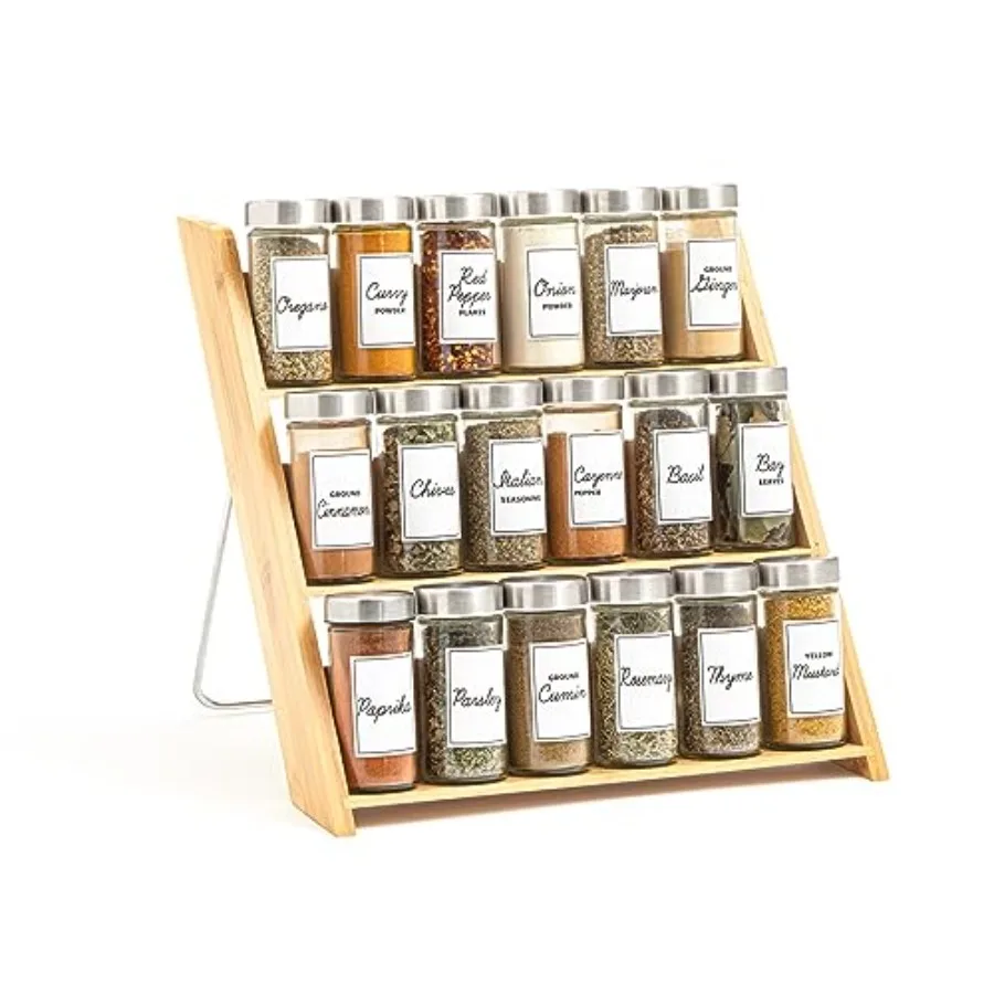 

18 Jar Bamboo Compact Spice Rack with Spices Included and 5-Year Free Spice Refill Program for Countertop or Kitchen Drawer wit