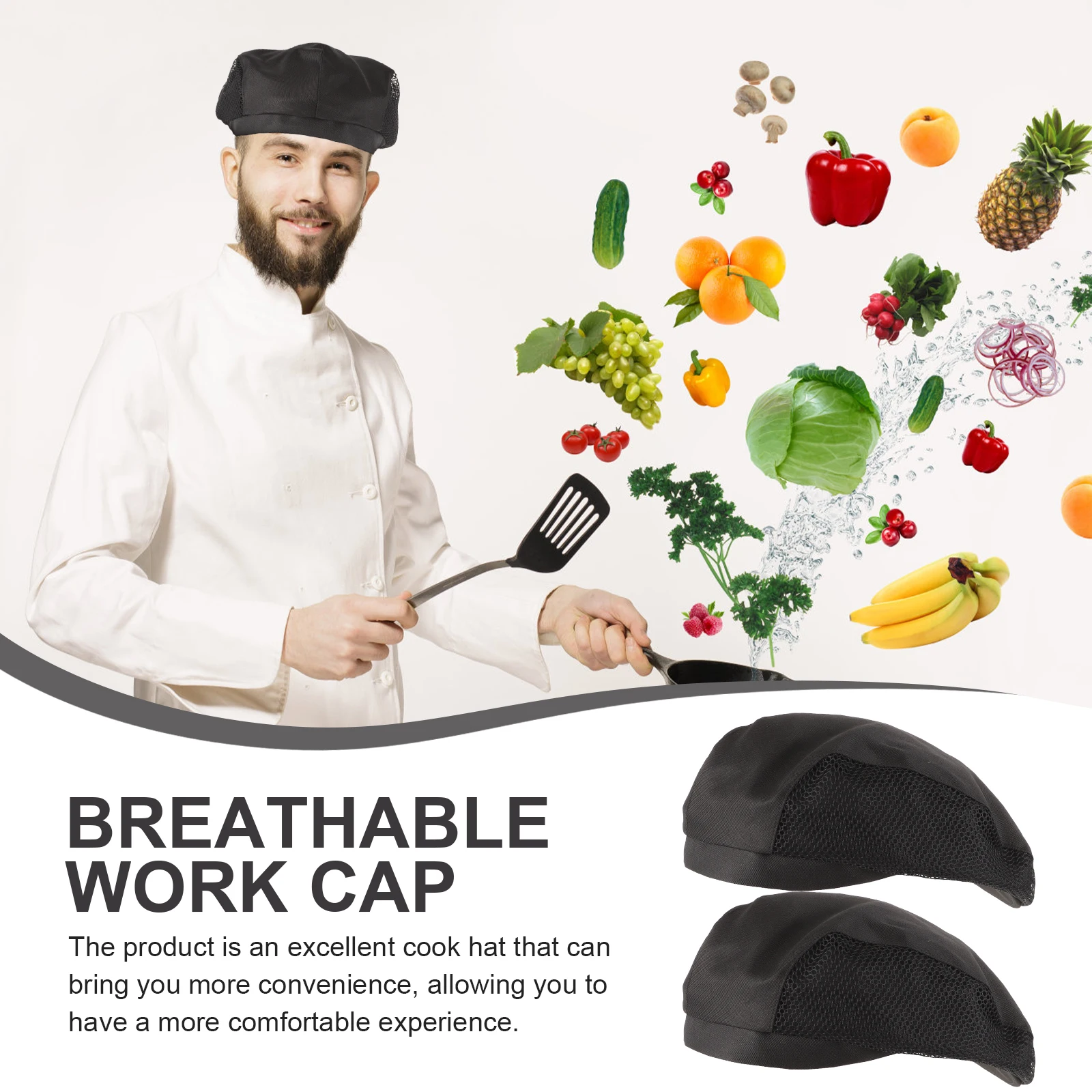 2Pcs Cook Hat Chef Hat Hair Net Soft Washable Reusable Comfortable for Men Women Food Service Hair Hats for Women