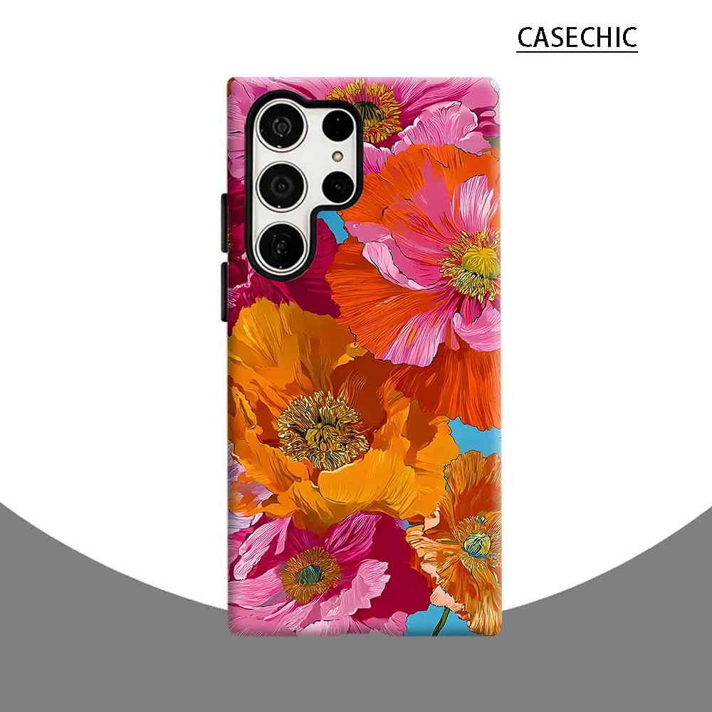 Vibrant Poppy Flowers Phone Case for Samsung Galaxy S26 S25 Ultra S24 S23 Ultra Plus Shockproof Double layer tough Back Cover