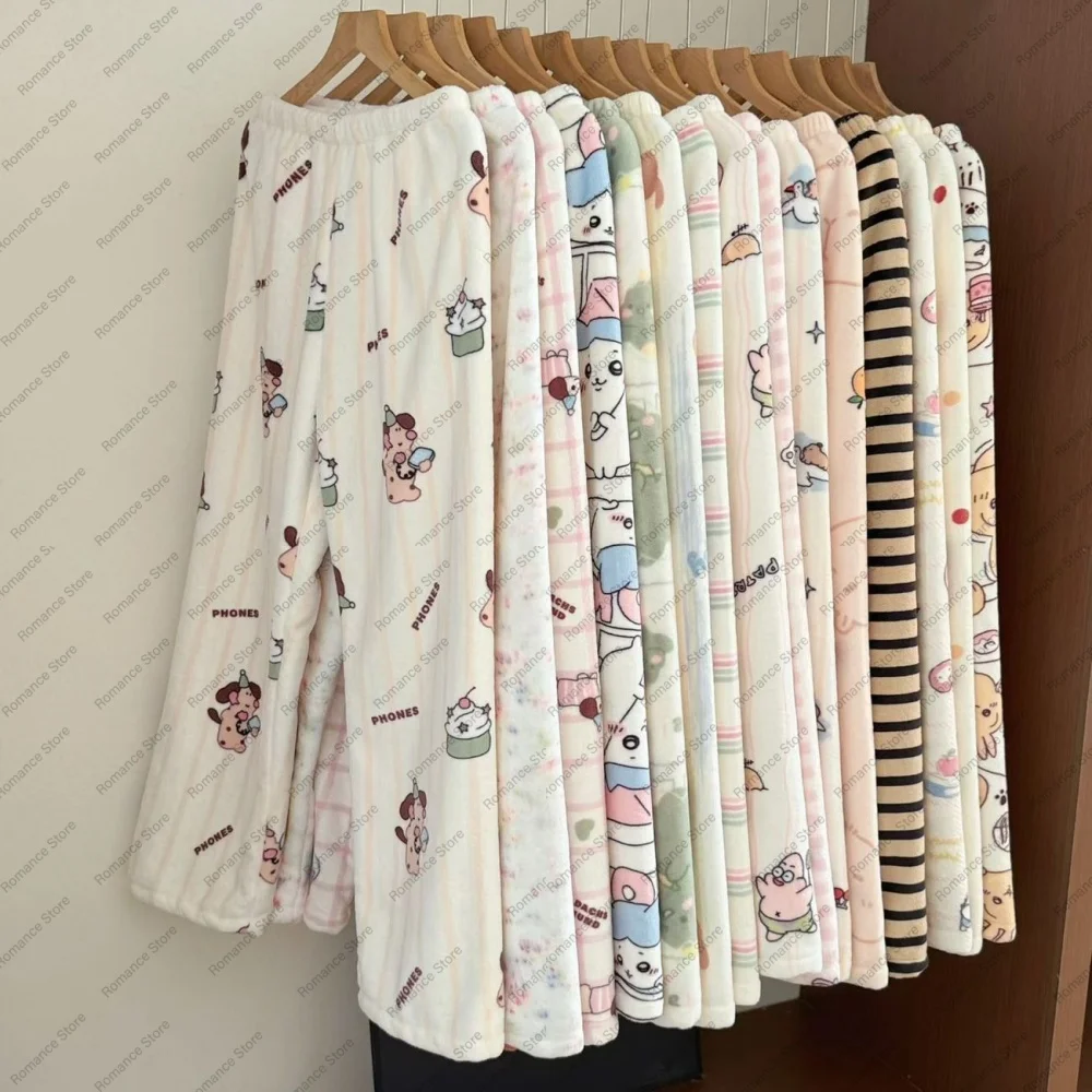 

2026 Autumn/Winter new Pink dachshund of girls' cartoon flannel warm long pants and home sleeping pants that can be worn outside