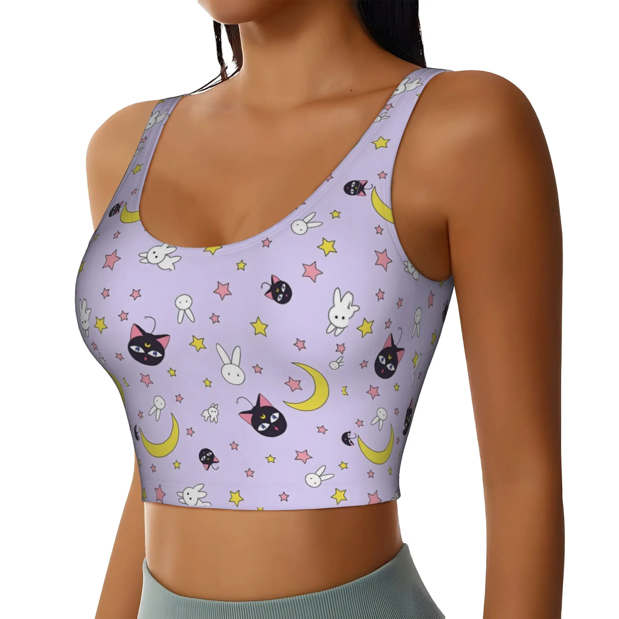 Custom Sailors Anime Moons High Impact Sports Bras Women Usagi Tsukino Seamless Workout Yoga Crop Tank Tops