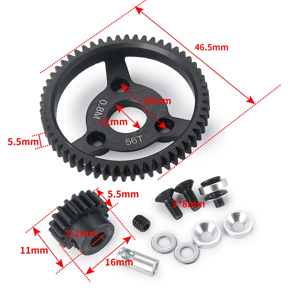 AXSPEED Steel Spur Gear Transmission Gears 32P(18T 56T) 48P(86T) for 1/10 Slash 2WD Rustler Stampede Accessories