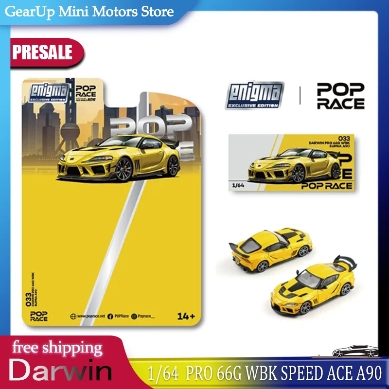 

Poprace 1:64 Darwin Pro 66g WBK Speed King A90 Nitrous Yellow Diecast Alloy Car Model Toy Detail Simulation Modified Vehicle