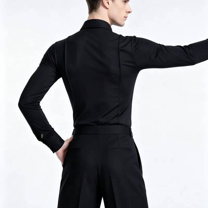 Customized National Standard Social Latom Modern Dancewear Standard Sharp Collar Flat Swing Long Sleeve Practice Clothes Top