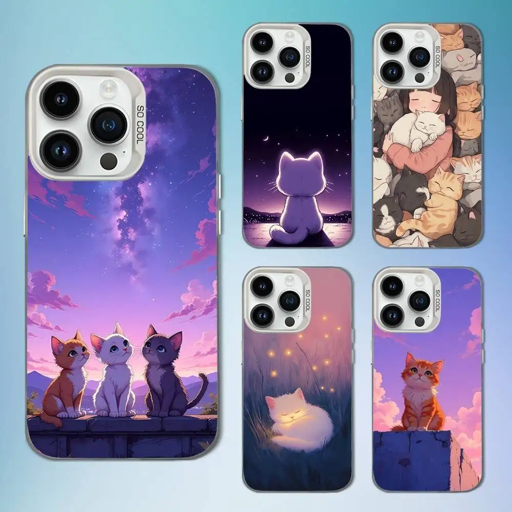 

Cute Art Cat Cartoon Phone Case For iPhone 16,15,14,13,12,11,Mini,Pro,SE,MAX White Matte Shockproof Cover