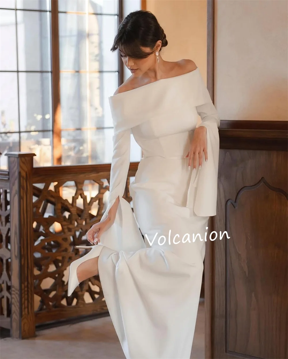 Customized Pleat A-line Off-the-shoulder Midi Dresses Bespoke Occasion Evening Party Elegant Simple Modern Style