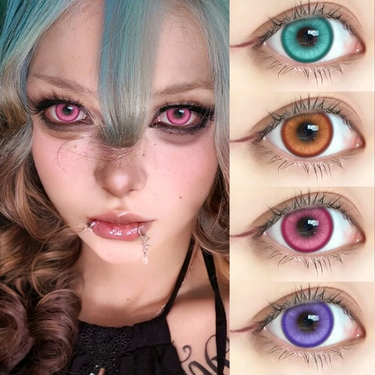 VISUASHOW Anime Cosplay Farbige Kontaktlinsen Magic Pop Blau Cos Linsen Halbjährlich Nutzbare Rote Kontaktlinsen für Augen-Schönheits-Make-up