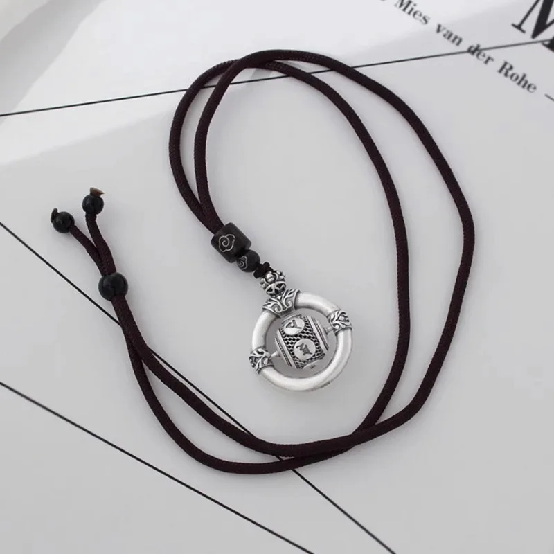 Six Character True Tale Rotating Bead Pendant Necklaces Retro Ping An Buckle Auspicious Cloud Rope Chain Jewelry Accessories