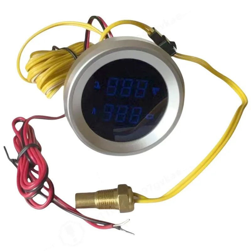 Digital Round Water Temp Voltmeter Gauge Stable 12‑24V Dashboard Instrument for Truck Excavator Construction Machinery