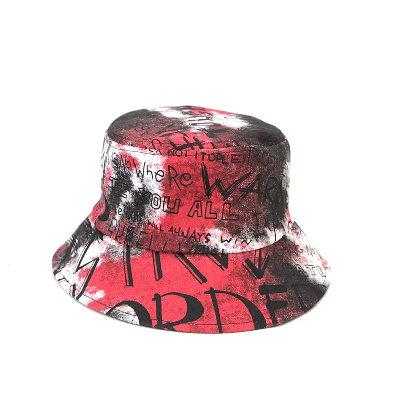 Fashion Tie-dye Graffiti Letters Bucket Hat Spring Summer Sunscreen Fishing Hats Outdoor Streetwear Hip Hop Cap Fisherman Gorras