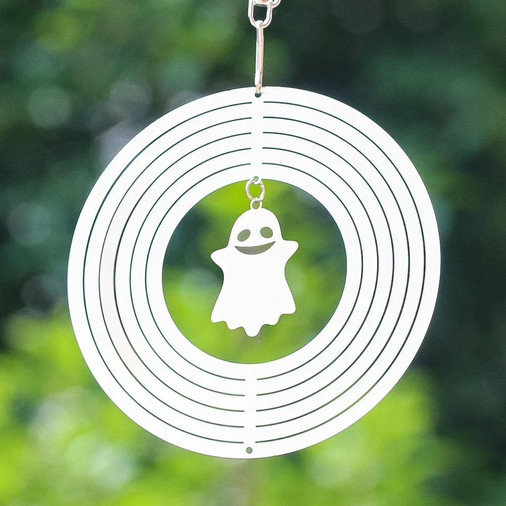 

Whimsical 3D Halloween Ghost Wind Spinner Hanging DIY Wind Chimes Parts Rotating Metal Charming Garden Decor Mirror Reflection