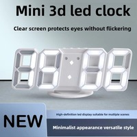 Mini 3D Digital Clock LED Electronic Alarm Clock Wall Clocks Wall-mounted Luminous Light Desk Decorating Table Decorations Home