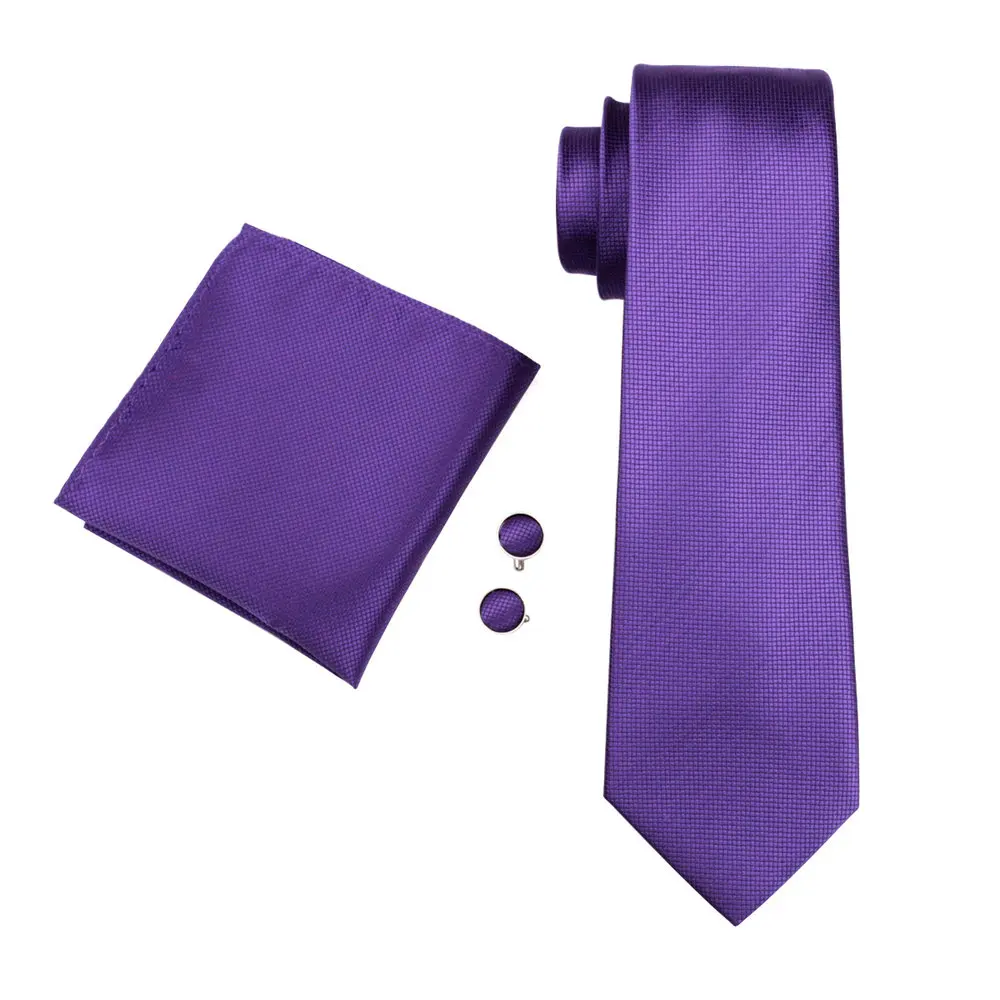 Фиолетовый однотонный мужской галстук, носовой платок, запонки, комплект, жаккардовый галстук для мужчин, мужские свадебные деловые галстуки, формальный подарок для папы, мужа