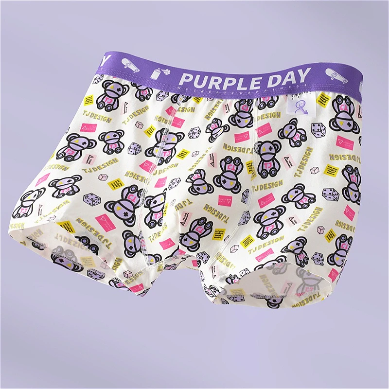 Boys Boxershorts Men Sexy Underwear Convex Pouch Cotton Flat Shorts Breathable Teenagers Boxers Personalized Print Шорты Мужские
