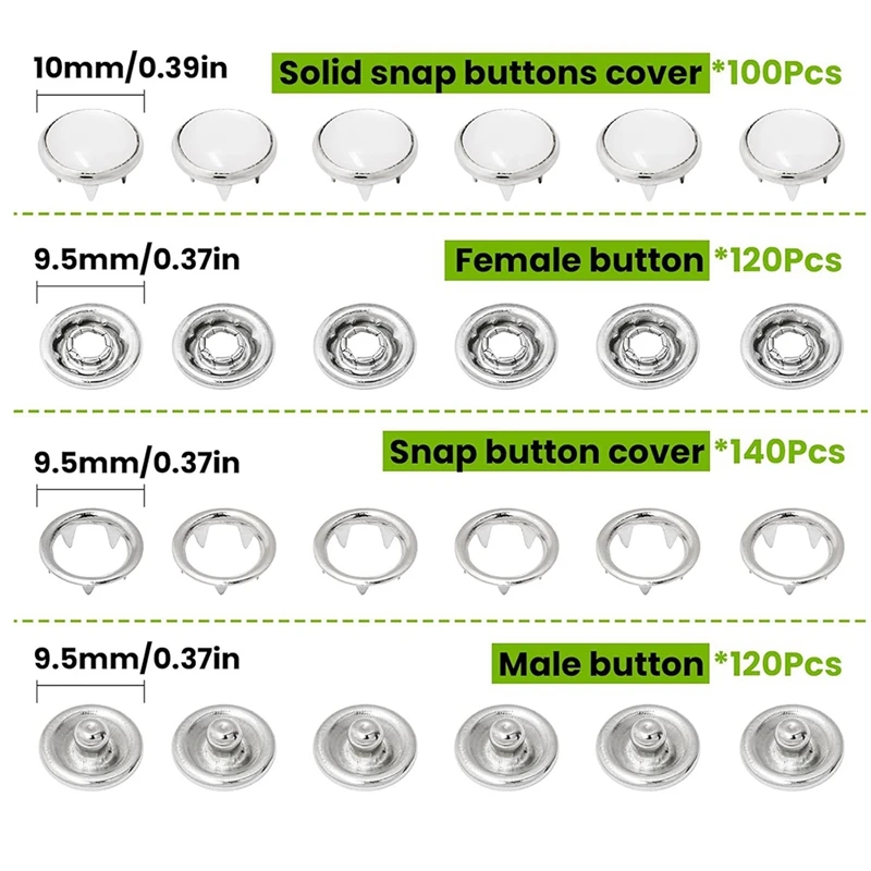 Metal Snap Button Kit, Pérola Snaps para Tecido, Snap Alicates, Adequado para Roupas, Camisas, Onesie, Romper,120 Set