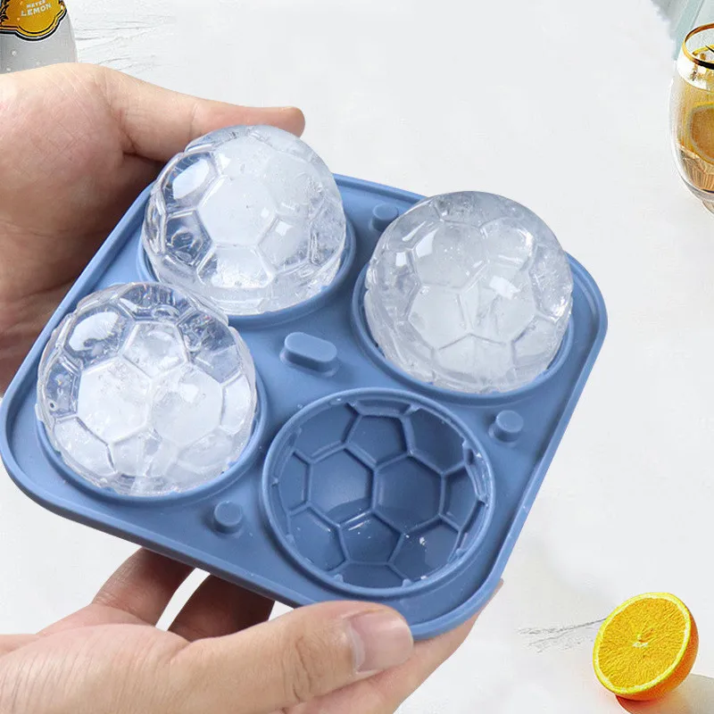 4Grids Silicone Ice Grid Football Ice Cube Mold With Cover Large Ice Cube Maker For Whiskey Cocktails Kitchen Bar Tool Accessory