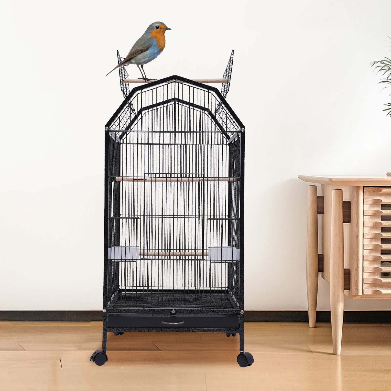 

Iron Bird cage Standing Large Parrot Full Hollow Parakeet Flight Bird Cage W/5 Doors 2 Feeding Cups for Mid/Small-sized Birds