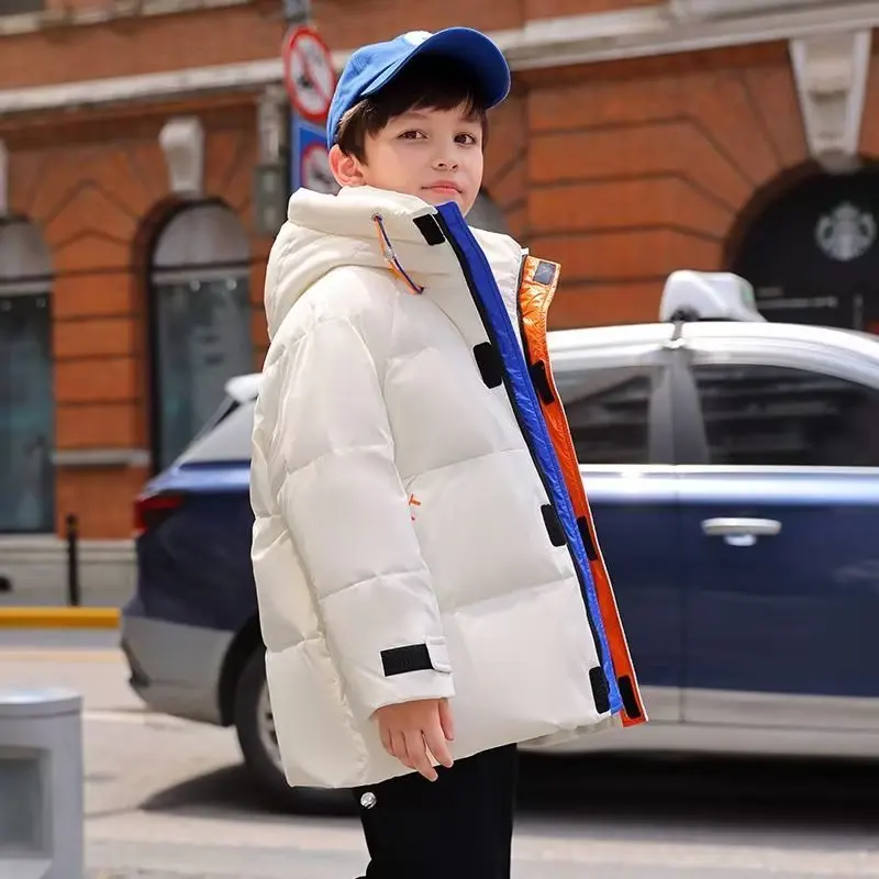 New Boys Down Jacket winter Thick Warm Outerwear Boys Kids -30 Parka hooded snowsuit Teenage 10 12 14 years 2022