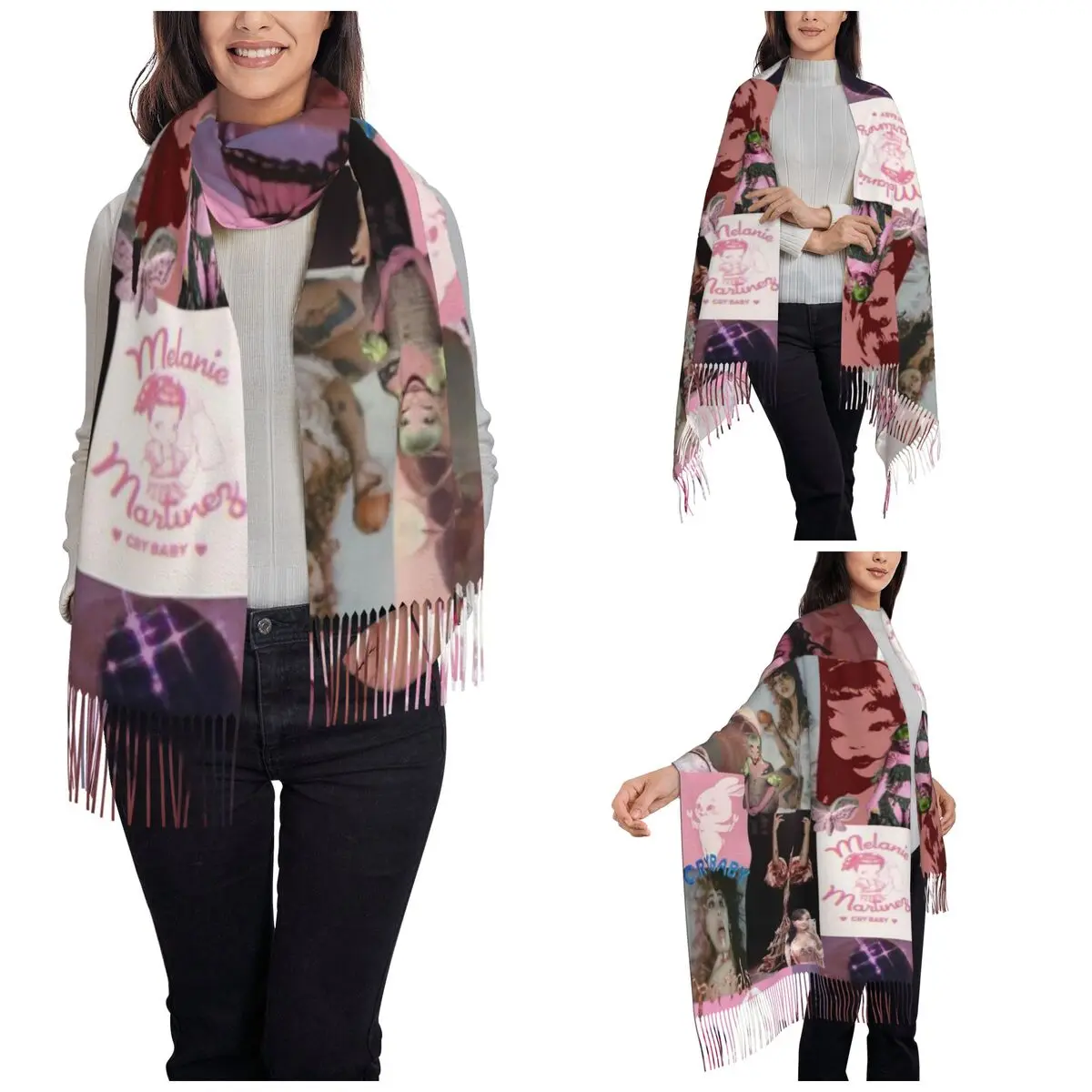 Womens Scarf with Tassel Melanie Martinez Tour 2024 Long Winter Warm Shawl and Wrap Gifts Cashmere Scarf