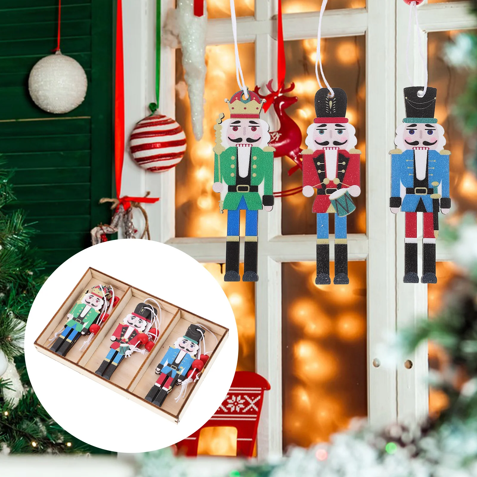 

1Set Xmas Nutcracker Cutouts Painted Wooden Decorations Christmas Tree Hanging Ornaments Holiday Party Decor Gifts