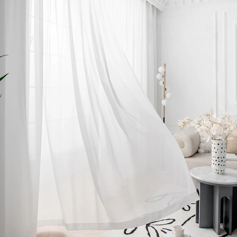 White Tulle High Quality Thick Yarn Luxury Chiffon Window Curtains For Bedroom  Opaque Translucent Drapes Living Room Decoration