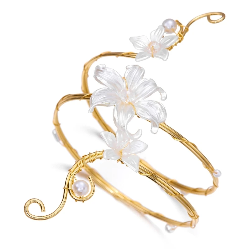 X7XB Vacation Armlet for Women, Floral Open Cuff Jewelry Look