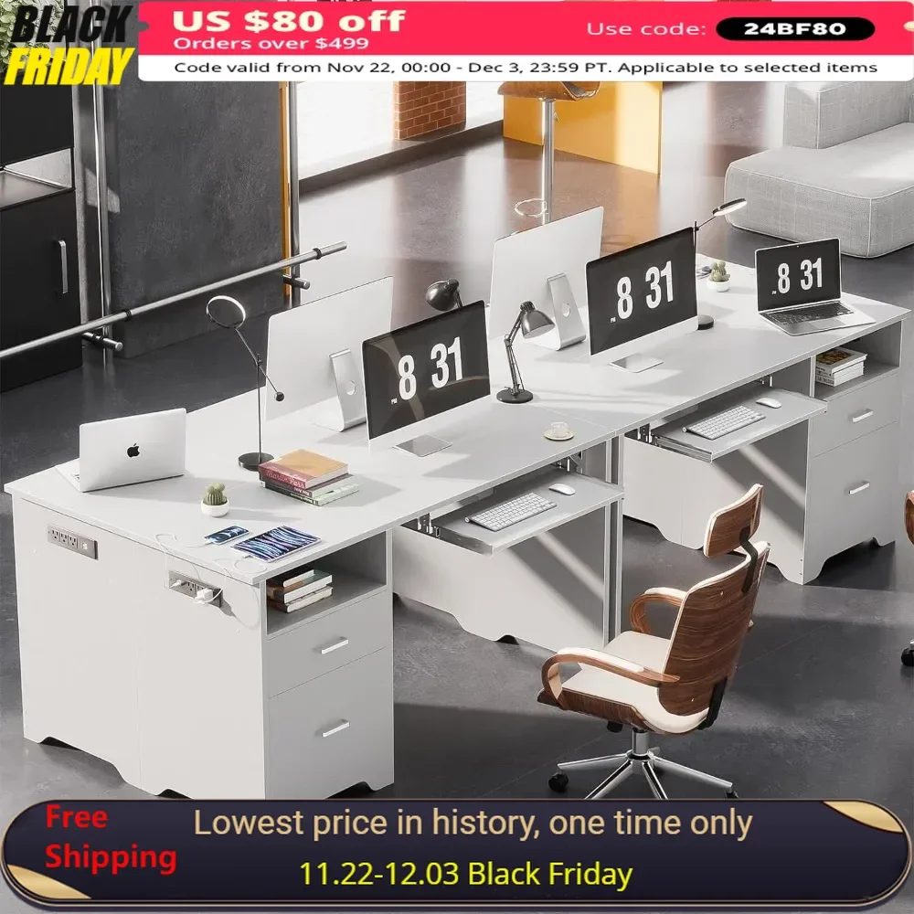 Sturdy Desk with RGB LED Light and Power Outlet, Sturdys Writing Desks with Keyboard Tray, Study Desk