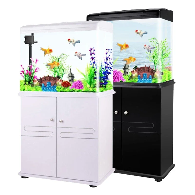 For Medium And Small Ultra-white Glass Ecological Landscaping Fish Tank With Base Cabinet