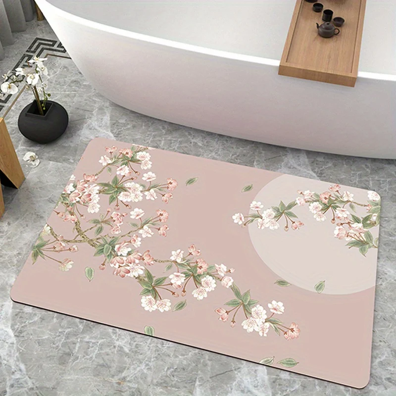 Non-Slip Diatom Mud Bath Rug with Flower Pattern Quick Drying Floor Carpet for Home Kitchen Bathroom Absorbent Mat Door Mats