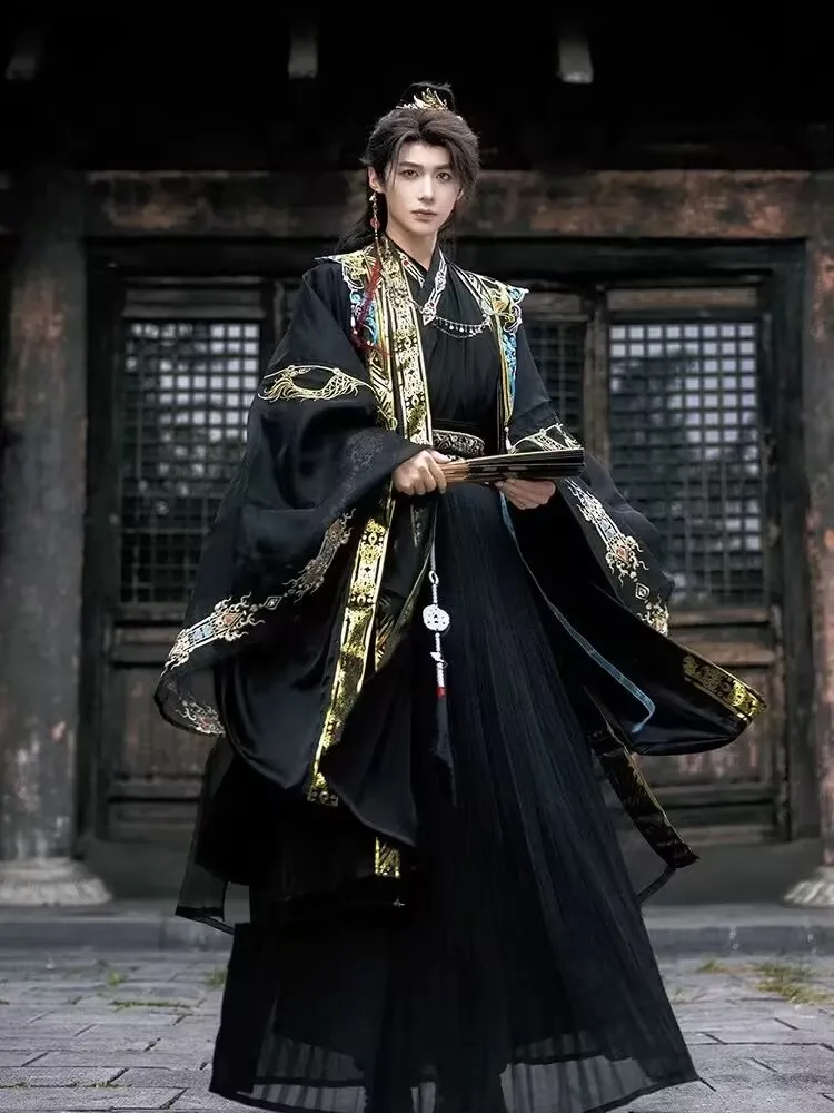 Ukuran Besar 5XL Hanfu Pria Cina Kuno Tradisional Hitam Hanfu Kostum Halloween Cosplay Kostum Hanfu Cocok untuk Wanita Plus Ukuran