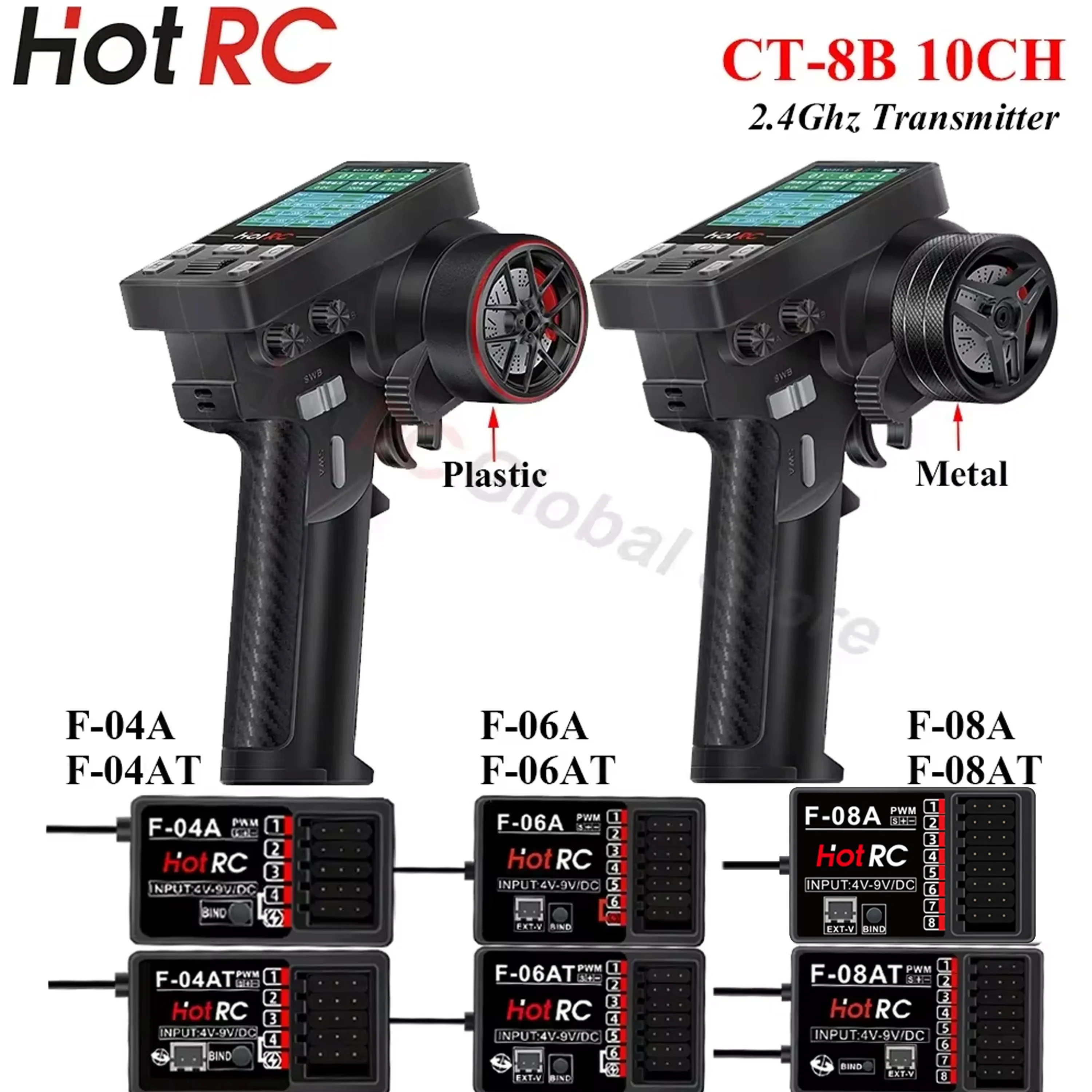 HOTRC CT-8B 10CH 8 Channel 2.4Ghz Color Screen Remote Control 8CH F-08A F-08AT Gyro Receiver Transmitter for RC Car Boat Tank