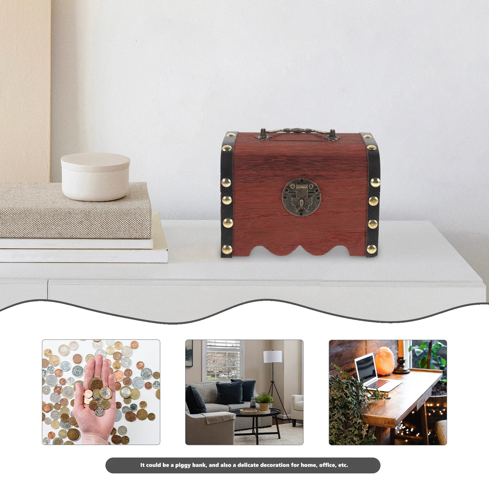 Houten Spaarpot Slot Vintage Schatkist Retro Geld Spaarpot Kinder Spaarpot Desktop Ornament Spaarpot Houten