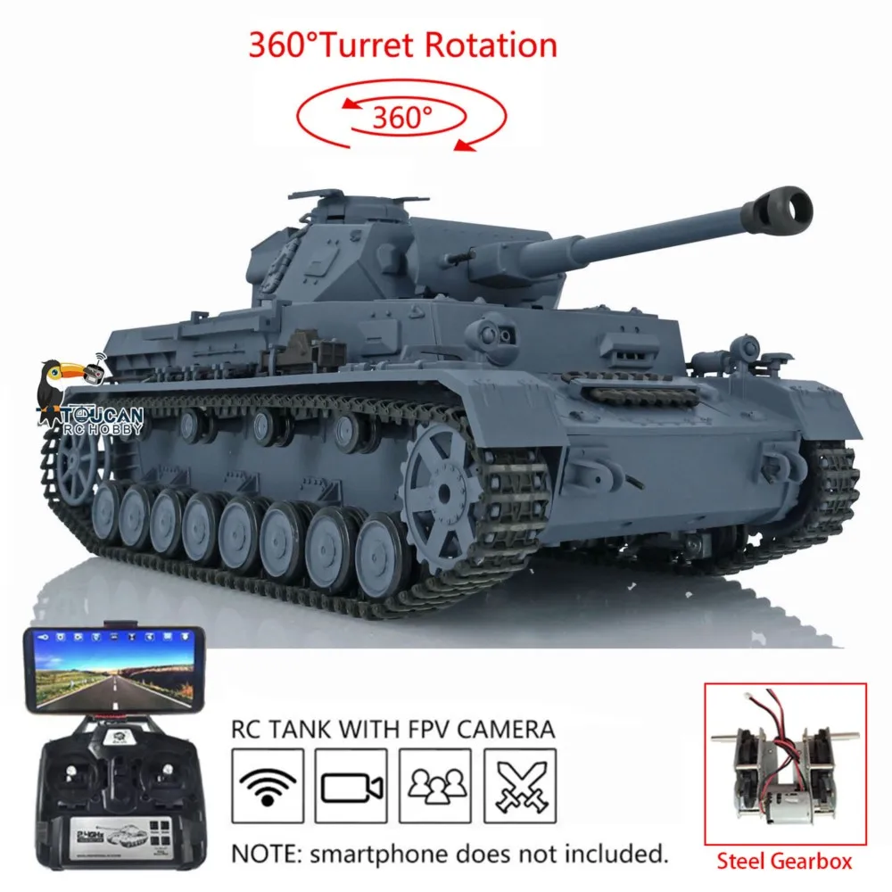 Henglong 1/16 7.0 Plastic FPV Radio Control Panzer IV F2 RC Tank 3859 Steel Metal Gearbox 360 Rotating Infrared Battle for Adult