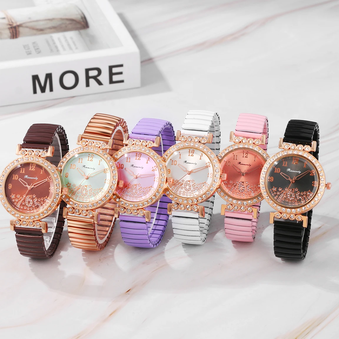 LANCARDO Elastic Bracelet Diamond Watch Women's Digital Scale Hard Steel Bracelet Waterproof Analog Quartz Fashion Women's Watch